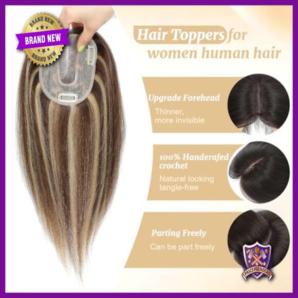 12 Inch Real Human Hair Topper Mono Base 4.6x4 Inch for Thinning Hair